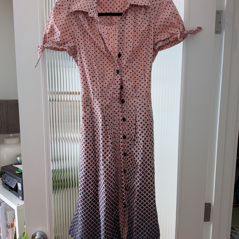 Pink Polka & Geo Print Button-Front Midi Dress